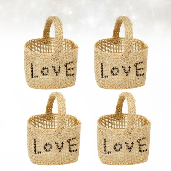 LOLIPPYY Kids Bags Light Brown Linen Flower Basket for Candy Storage and Wedding Supplies Small Size