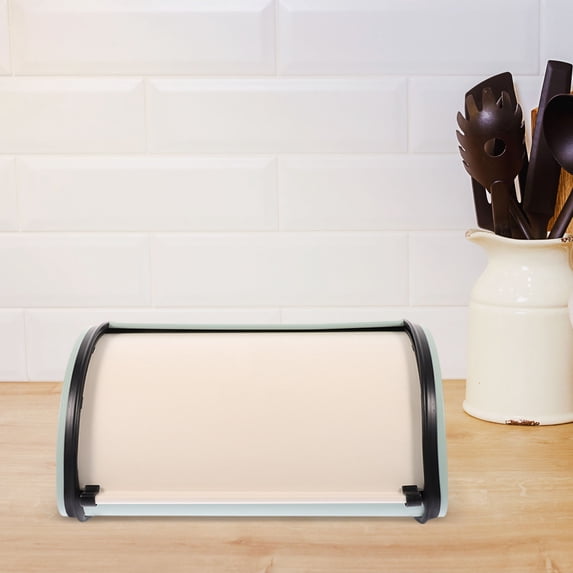 LOLIPPYY White Bread Box for Kitchen Countertop, Iron Construction with Modern Roll-Top Lid Design