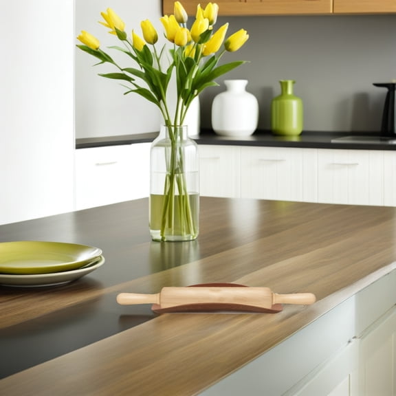 LOLIPPYY Kitchen Rolling Pin Display Rack Made of Chocolate Bamboo with Anti-Roll Groove Design