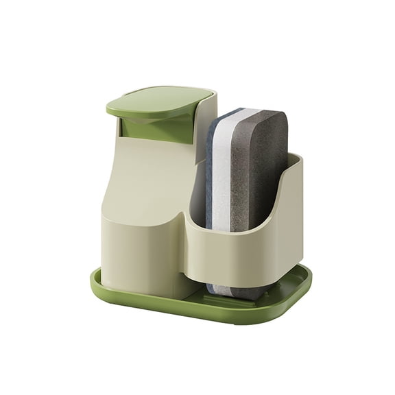 LOLIPPYY Kitchen Soap Dispenser with Sponge Holder Sink Organizer Tray, Plastic Soap Pump Bottle for Liquid Dish and Hand Washing, Green
