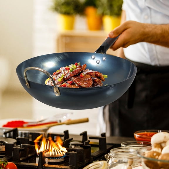 LOLIPPYY Cast Iron Wok Pan Black for Even Heat Distribution, Kitchen Cookware Set for Home Cooking