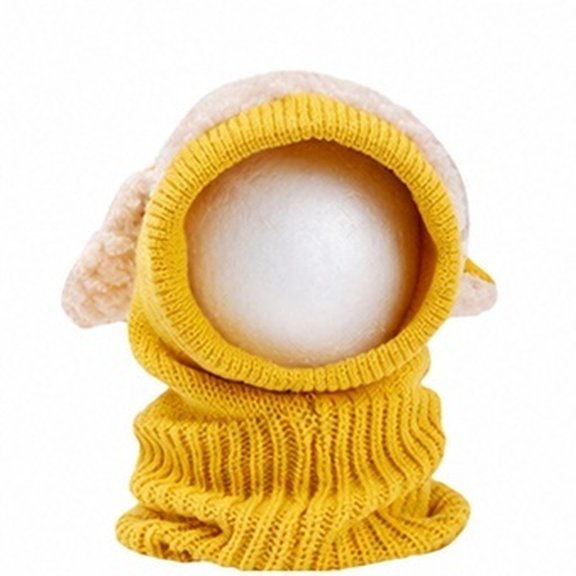 LOLIPPYY Winter Hat Scarf Earflap Yellow Knitted Woolen Coif Comfortable Soft Material