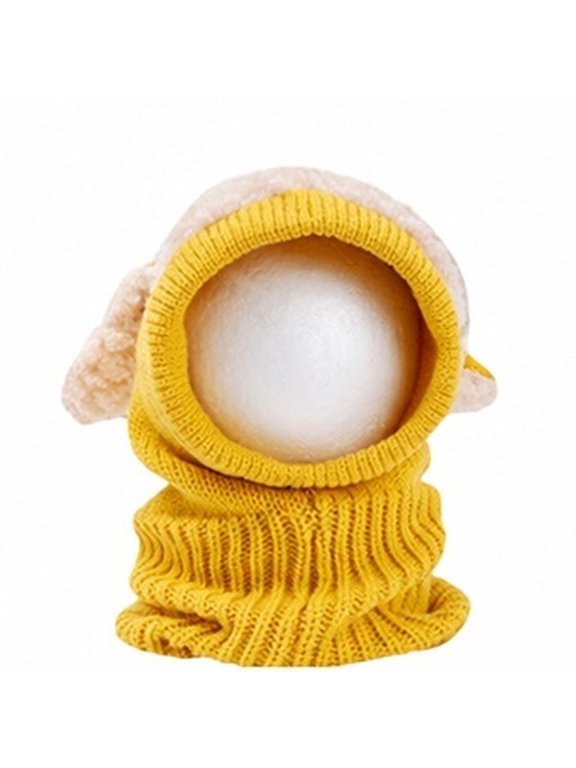 Winter Hat Scarf Earflap Yellow Knitted Woolen Coif Comfortable Soft Material
