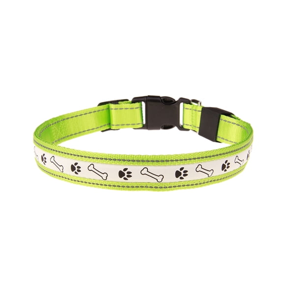 LOLIPPYY LED Dog Collar with Bone and Footprint Design, Battery Operated Glowing , Flashing Safety Necklace for , Size S (Green)