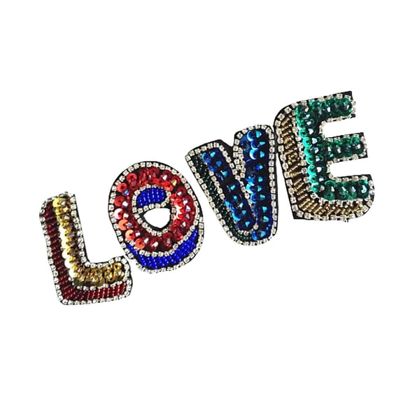 LOLIPPYY Handmade Love Letter Sequin Patch with Beads for Clothing Decoration, Sewing Craft Accessory, 1 Piece