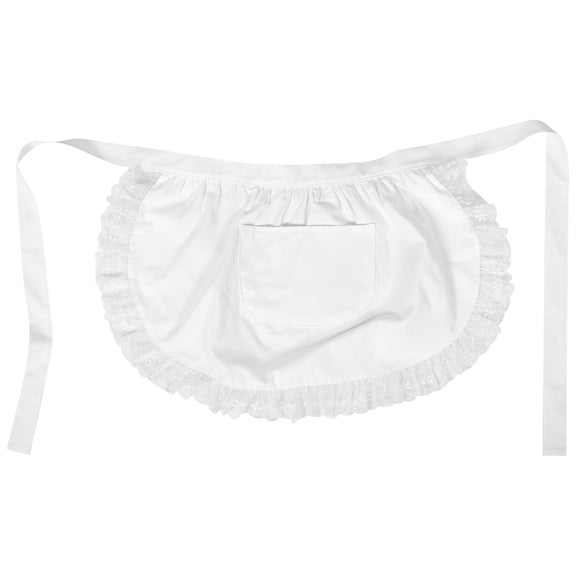 LOLIPPYY Lace Half Apron with Pocket Cotton White Kitchen Waist Apron Adjustable Belt for Cooking