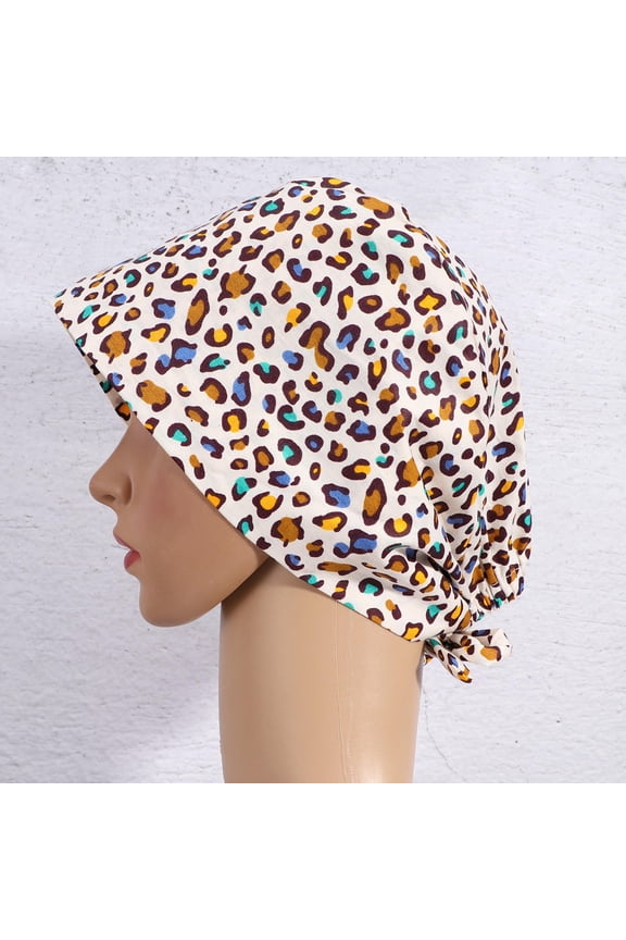 Lace Up Cotton Nurse Cap with Printing Design Breathable Hair Protector for Work