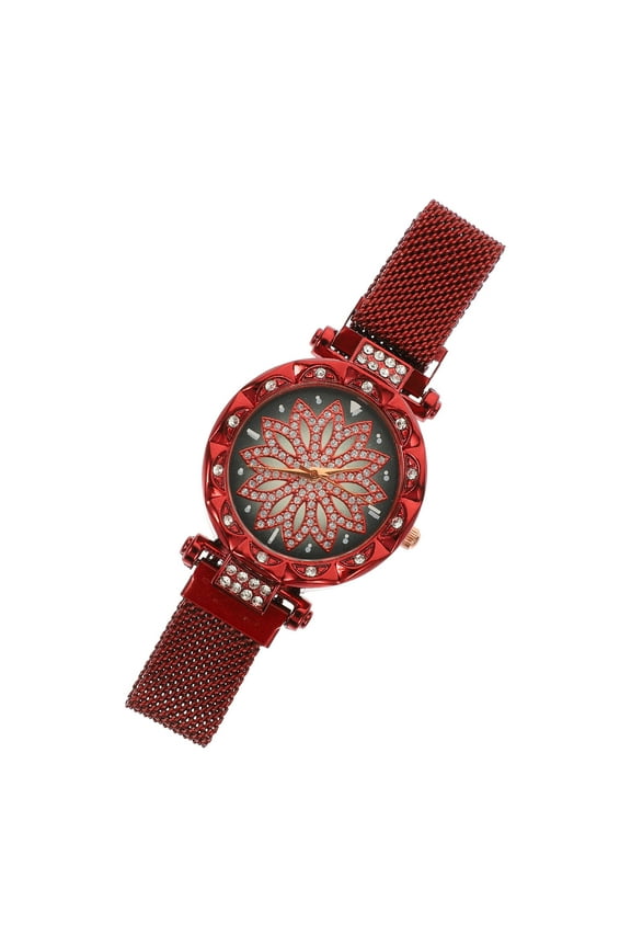 Lady Wrist Watch Red Stainless Steel Casual Watch with Convenient Buckle Closure