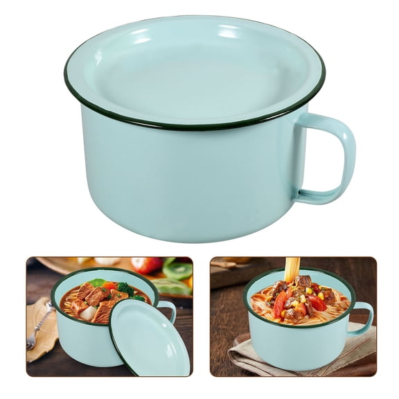 LOLIPPYY Green Enamel Noodle Bowl with Large Capacity, Perfect for Outdoor Enthusiasts - 1 Set