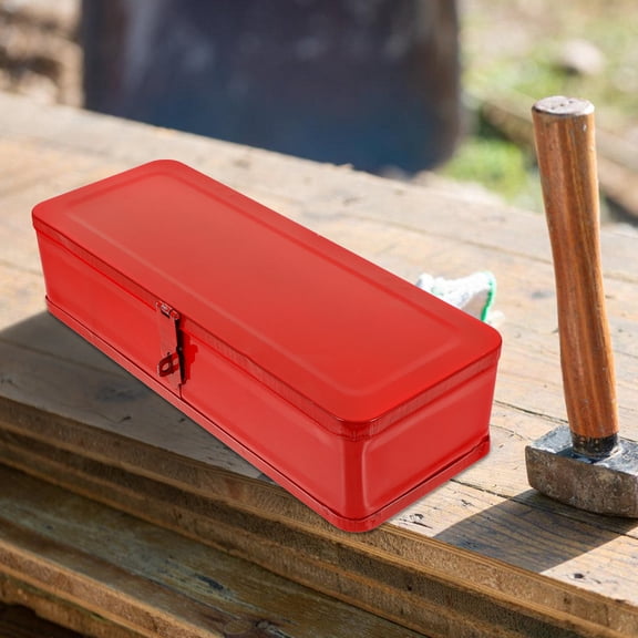 LOLIPPYY Large Red Metal Toolbox with Heavy Duty Thickened Iron Construction, Spacious Tool Organizer Storage Box