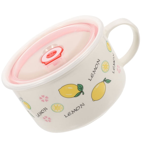 LOLIPPYY Ceramic Soup Mug with Lid and Handle for Rice Noodles Large Capacity