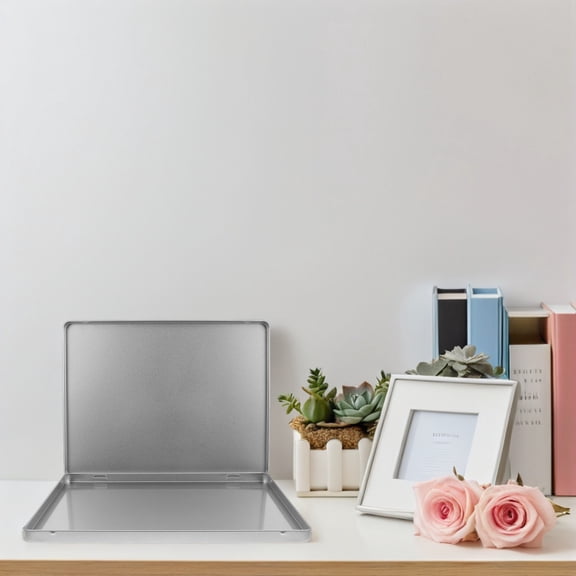 LOLIPPYY Large Iron Storage Box with Lid for Home Organization Silver Sturdy Design A4 Document and Photo Storage 13.2x10.5x4.6 inches