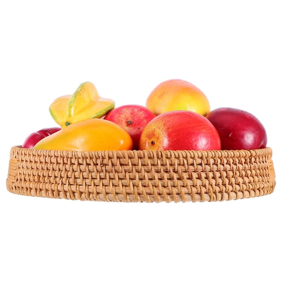 LOLIPPYY Large Round Rattan Tray with Handle Woven Basket for Home Serving and Storage
