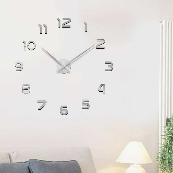 LOLIPPYY Large SelfAdhesive Wall Clock with Clear Numbers for Modern Home Decoration Silver Frameless Acrylic 12 Inch