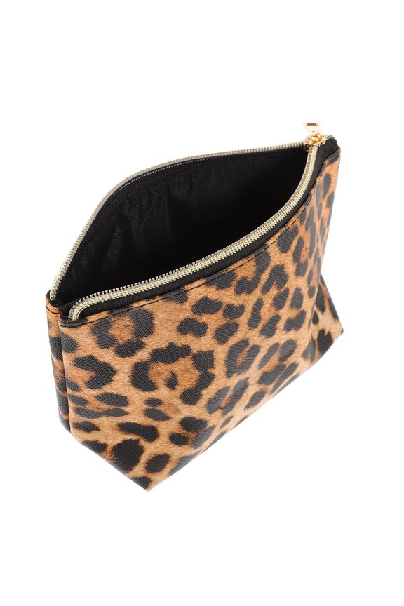 Leopard Print Cosmetic Bag Travel Makeup Pouch with Zipper Closure for Storage Use