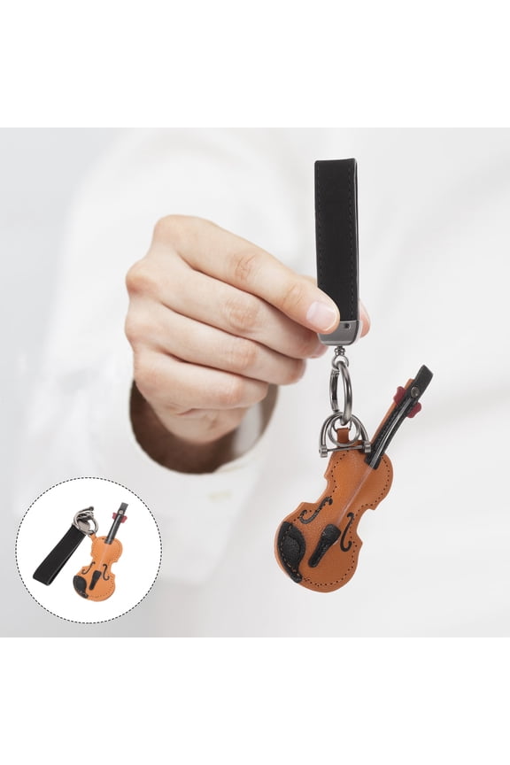 Light Brown Acoustic Guitar Keychain with Clasp for Stylish Music Instrument Decor