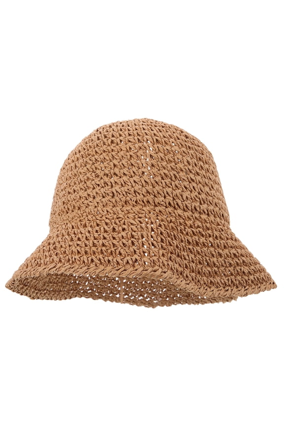 Light Brown Breathable Paper Sun Bucket Hat for Summer Camping Traveling with Foldable Design