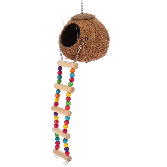 LOLIPPYY Light Brown Coconut Shell Reptile Nest Hanging Hideout with Ladder Comfortable Bed