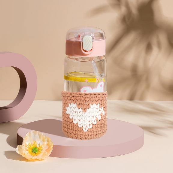 LOLIPPYY Light Brown Cotton Rope Knitted Cup Sleeve Glass Protector with Heart Design Ideal for Home Use