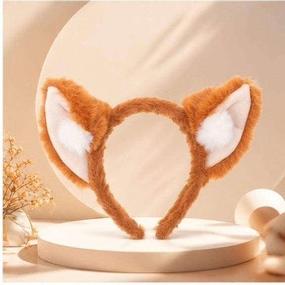 LOLIPPYY Light Brown Furry Fox Ears Headband Plush Animal Ear Hair Accessory for Party and Cosplay