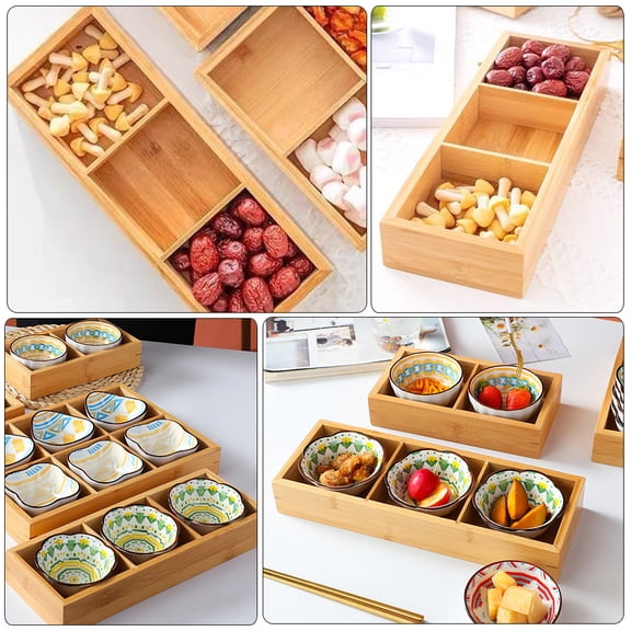 LOLIPPYY Light Brown Wooden Divided Serving Tray for Snacks and Dips Ideal for Kitchen Use 11.8 x 7.9 Inches
