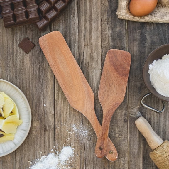 LOLIPPYY Light Brown Wooden Kitchen Spatula with Long Handle for Cooking Elegant Design Easy to Clean 12 in
