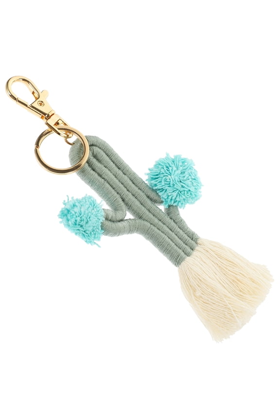 Light Green Macrame Cactus Keychain for Purse Charm and Decorative Bag Pendant