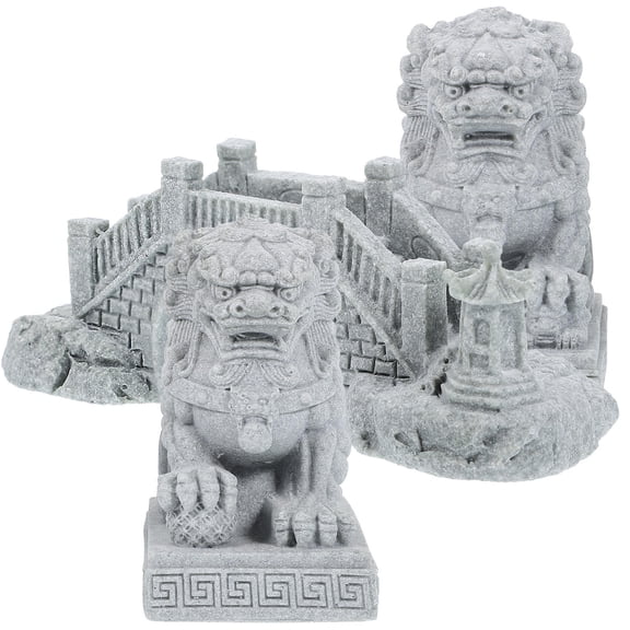 LOLIPPYY Light Grey Mini Lion Figurine Sandstone Bridge Statue for Home Decor 3.1 x 1.5 x 2.4 Inches