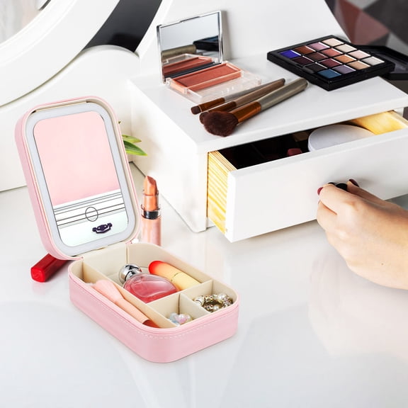 LOLIPPYY Light Up Pink Makeup Organizer with Mirror and Multi Functional Storage Box