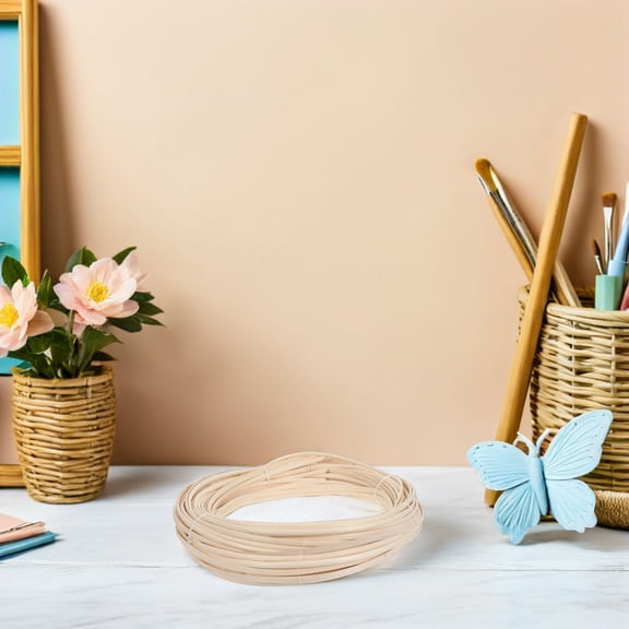 LOLIPPYY Light Yellow Natural Rattan Strips Roll with Half Round Edge for Basket Weaving and Furniture Caning