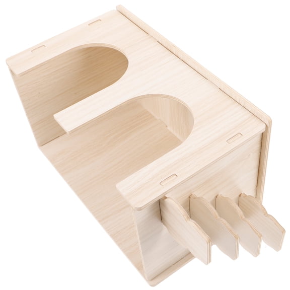 LOLIPPYY Light Yellow Wooden Hamster Hideout with Ramp for Cage Decor and Exercise