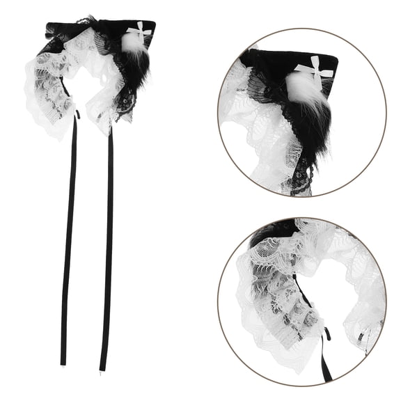 LOLIPPYY Lightweight Black Cat Ears Headband with Lace Bowknot Plush Texture for Stylish Party Wear