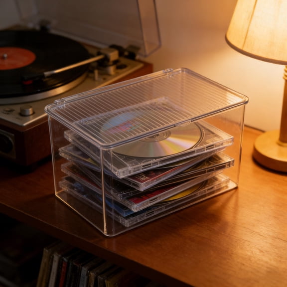LOLIPPYY Portable Lightweight Transparent CD Storage Box with Lid for Disc Organization and