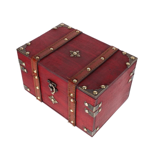 LOLIPPYY Lockable Wood Keepsake Trunk Dark Red Decorative Storage Chest for Home