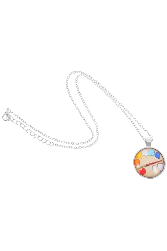 Long Necklace with Artist Paint Palette Pendant Multi Color for Art Teacher and Student Jewelry