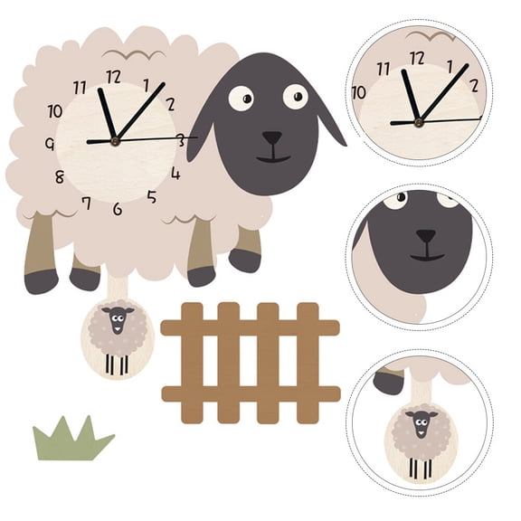 LOLIPPYY Cute Cartoon Sheep Wall Clock Silent Decorative Timepiece for Home Office, Multi-Color Synthetic Material, 11.8 Inch