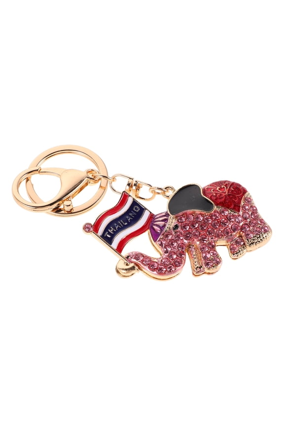 Lucky Elephant Keychain with Sparkling Rhinestones and Thai Flag Charm, Decorative Keyring Accessory