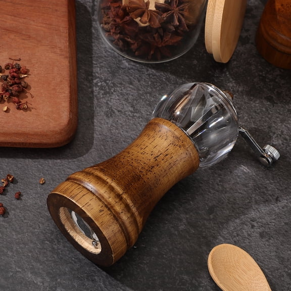 LOLIPPYY Manual Pepper with Hand Crank, Ergonomic Wooden and Acrylic Spice Mill for Kitchen Seasoning