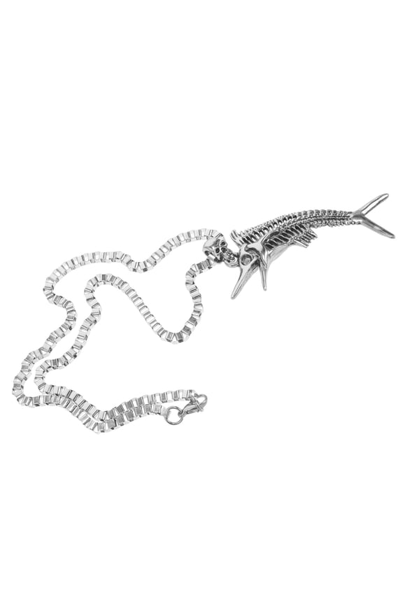 Masculine Charm Fish Bone Necklace Stainless Steel 1Set