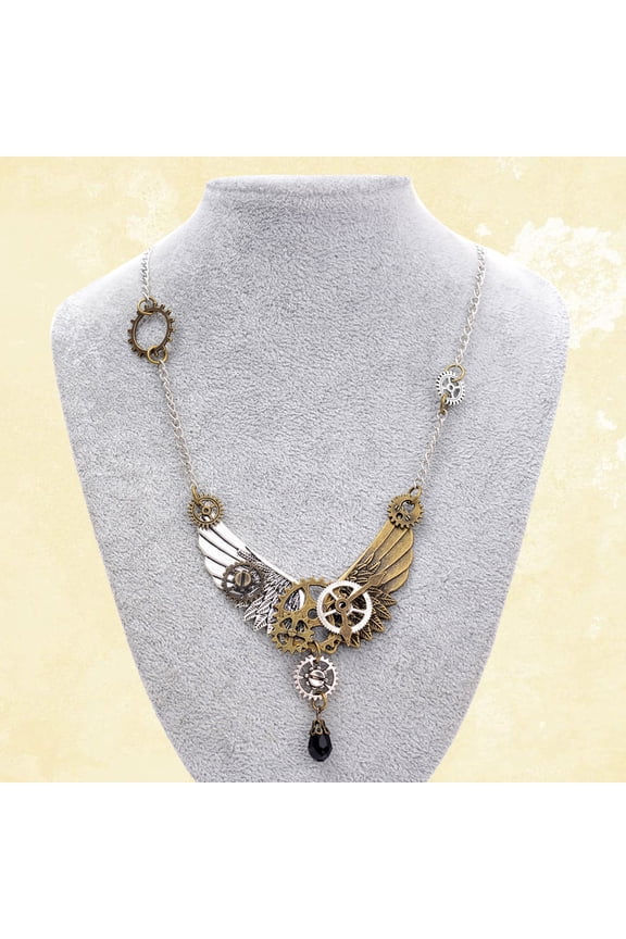 Mechanical Rotating Gear Pendant Necklace Wings Shape Steampunk Themed Multi 1Pcs Accessories Women Party