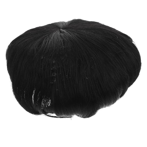 LOLIPPYY Men's Straight Hair Wig Black Synthetic Hairpiece Easy Application Baldness Solution