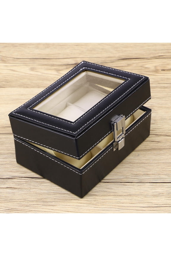Mens Watch Storage Box Black Lockable Case with Mirror Simple Stylish Design