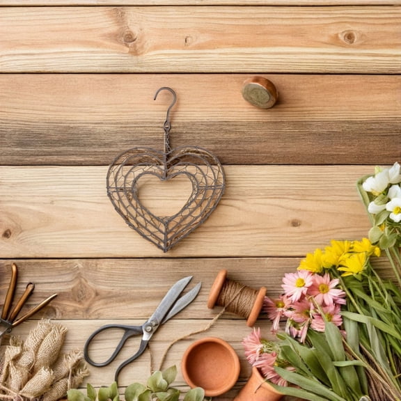 LOLIPPYY Metal Heart Shaped Hanging Plant Holder Wire Frame with Vintage Design for Small Spaces