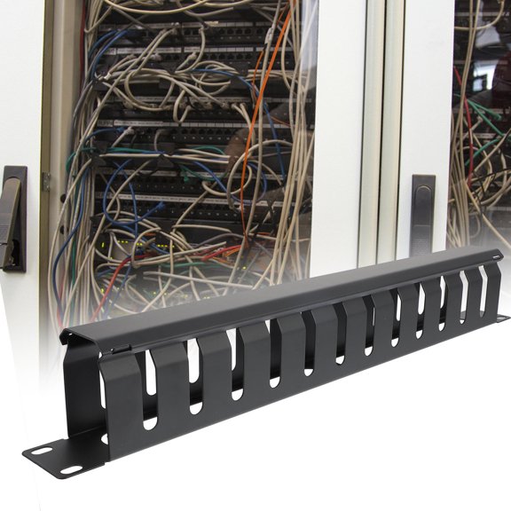 LOLIPPYY Metal Horizontal Rack Mount Cable Management Unit 12-Slot Network Cable Organizer Black