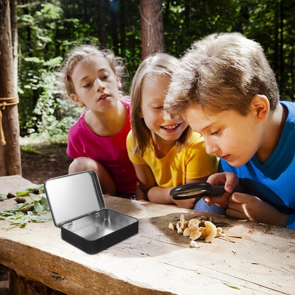 LOLIPPYY Metal Rectangular Tinplate Box with Hinged Lid Black Storage Container