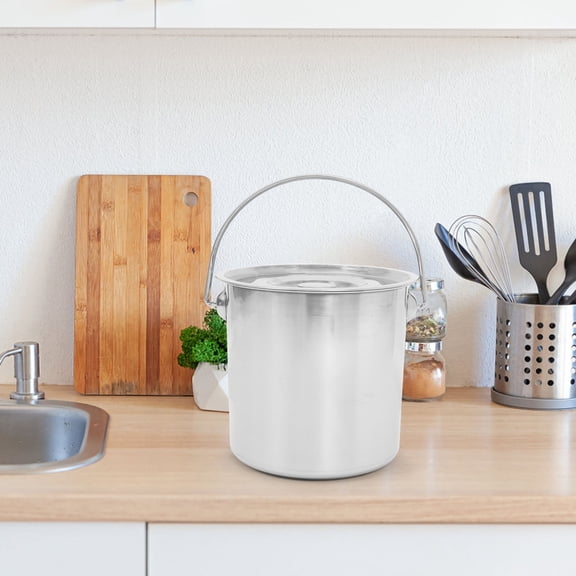 LOLIPPYY Milk Pail With Lid Stainless Steel For Food Waste Collection Silver 1Pcs