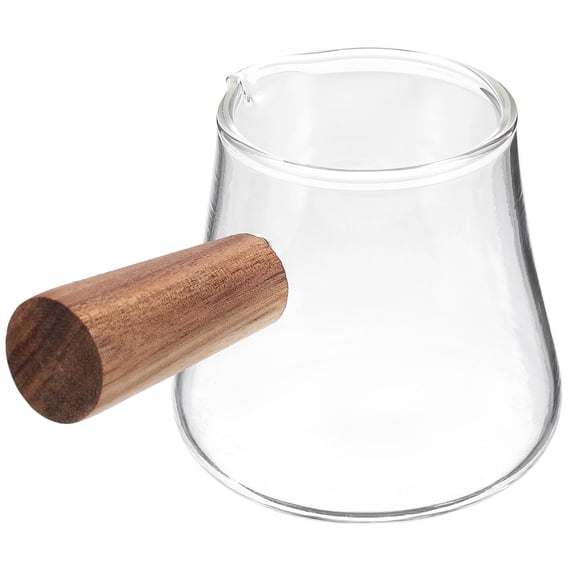 LOLIPPYY Milk Pitcher Latte Art Transparent Glass With Wood Handle For Coffee Lovers 1Pack