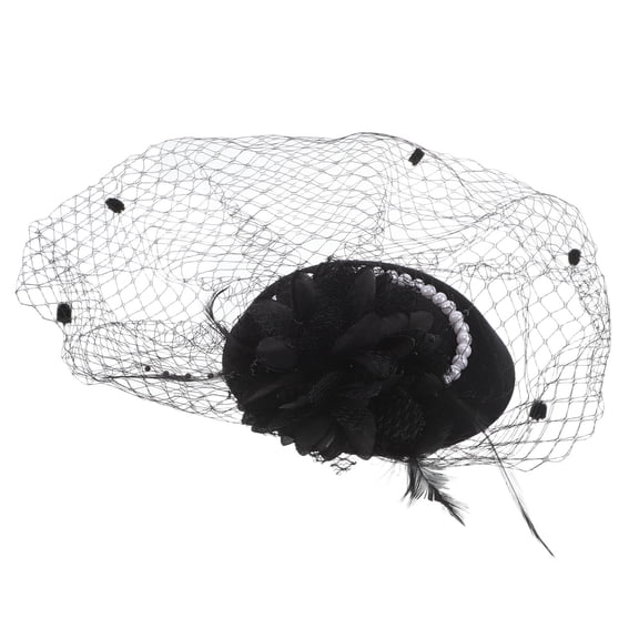 LOLIPPYY Mini Black Fascinators Hat with Embellishment for Church 1Pack