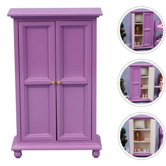 LOLIPPYY Mini Furniture Ornament Wooden Purple Mini Wardrobe Closet 1Pcs For Hobbyists