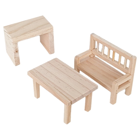 LOLIPPYY Mini Furniture Set Wood Beige 3-Pcs Decorative Prop Bedroom